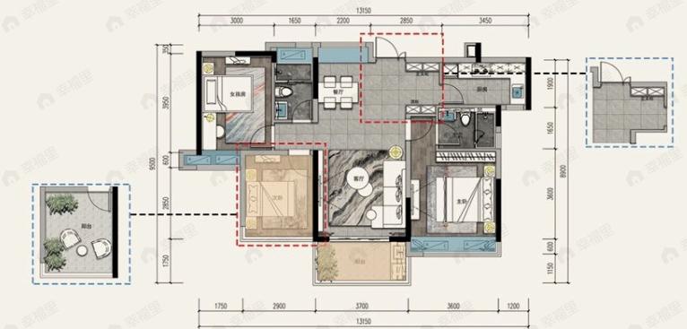 远洋天成3室2厅2卫户型图