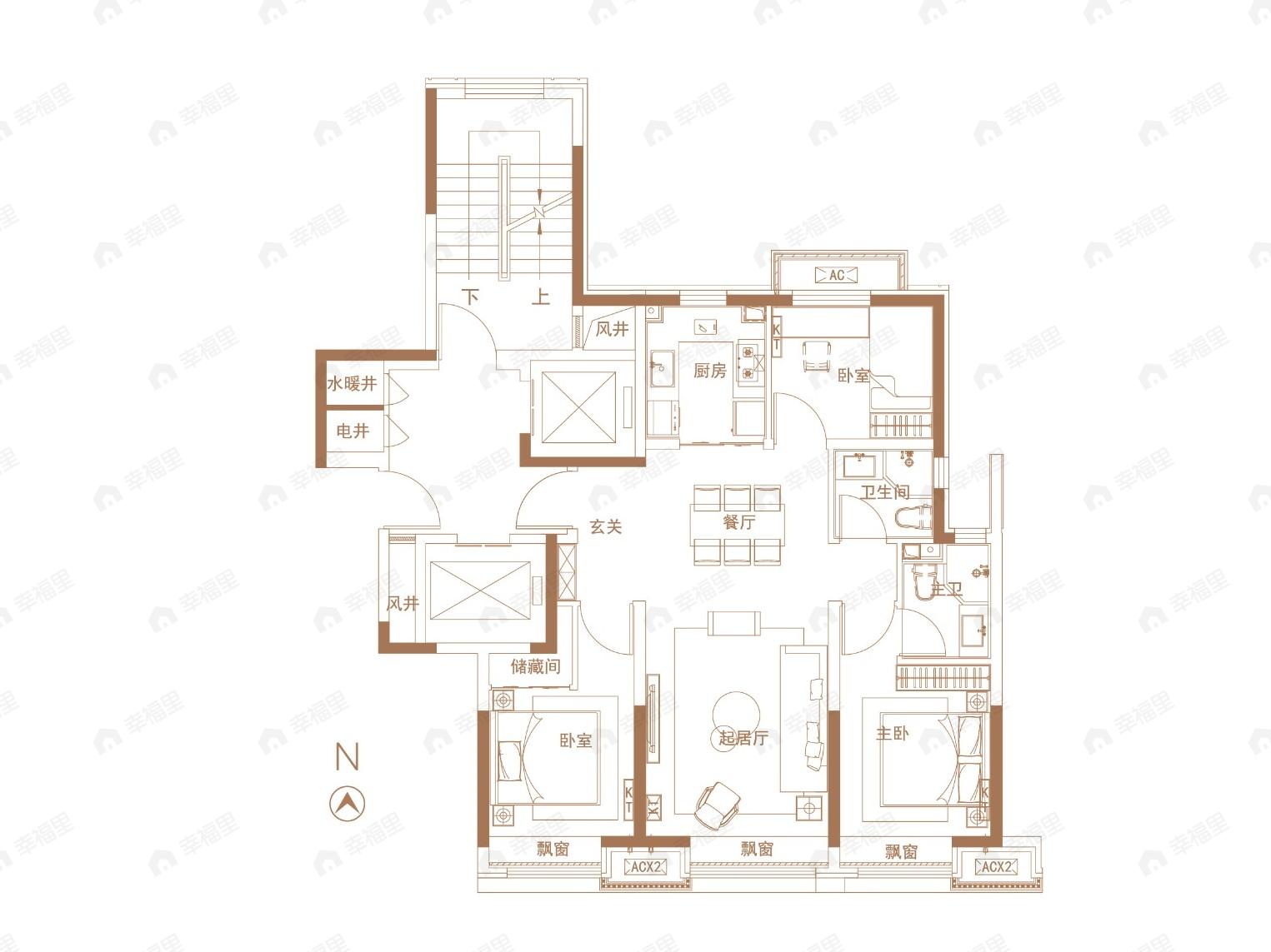 越秀天恒怀山府3室2厅2卫户型图