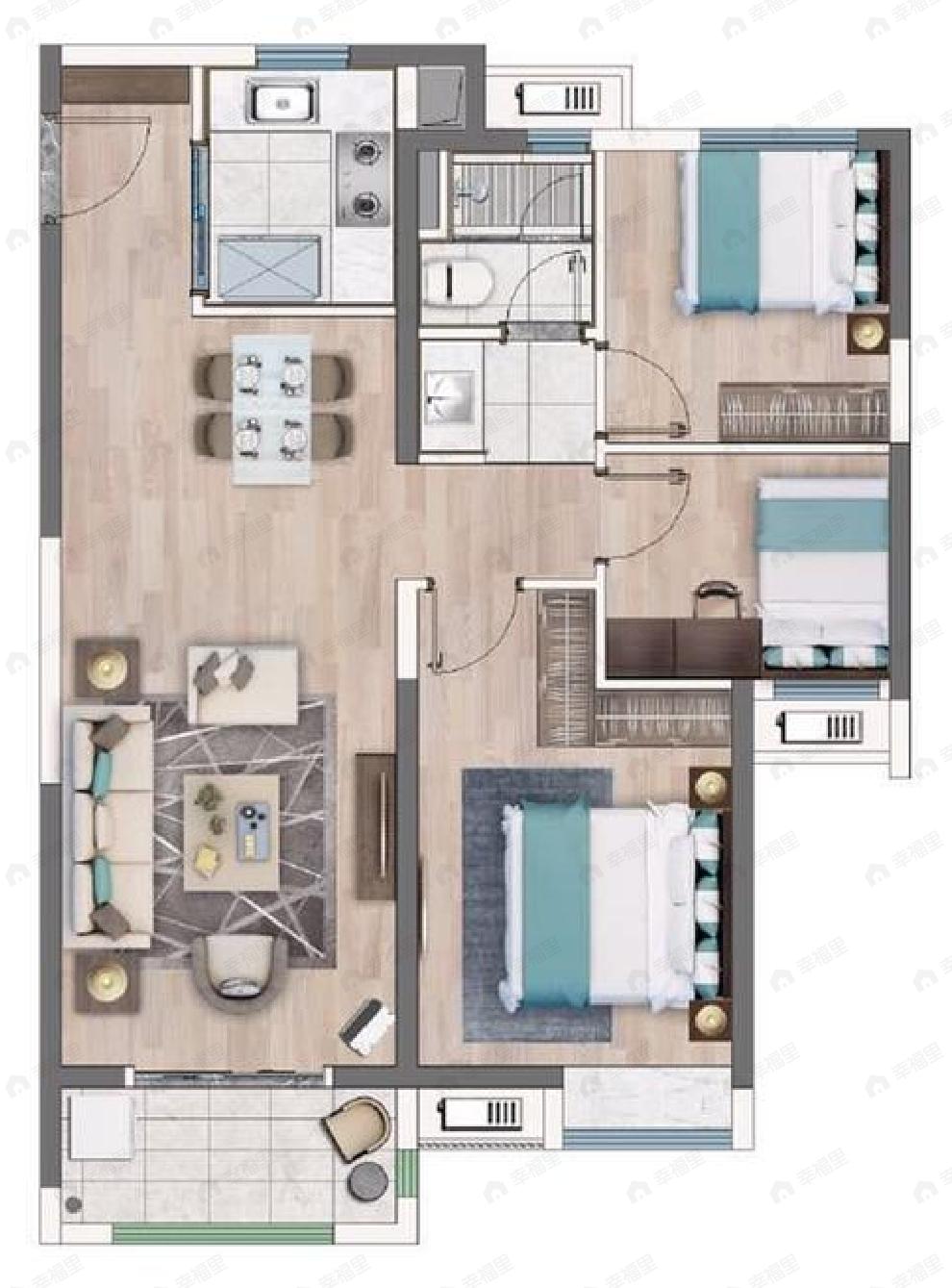 万科保利联投理想星光3室2厅1卫户型图