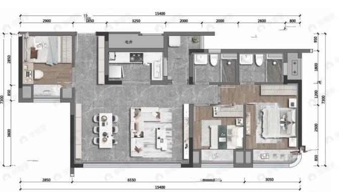 中海寰宇时代璟悦3室2厅2卫户型图