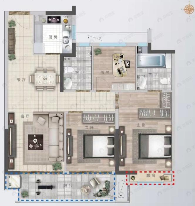 正昌·翰林府3室2厅2卫户型图