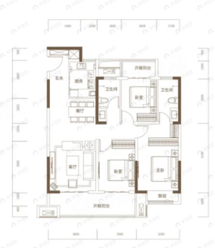 星联花溪府3室2厅2卫户型图