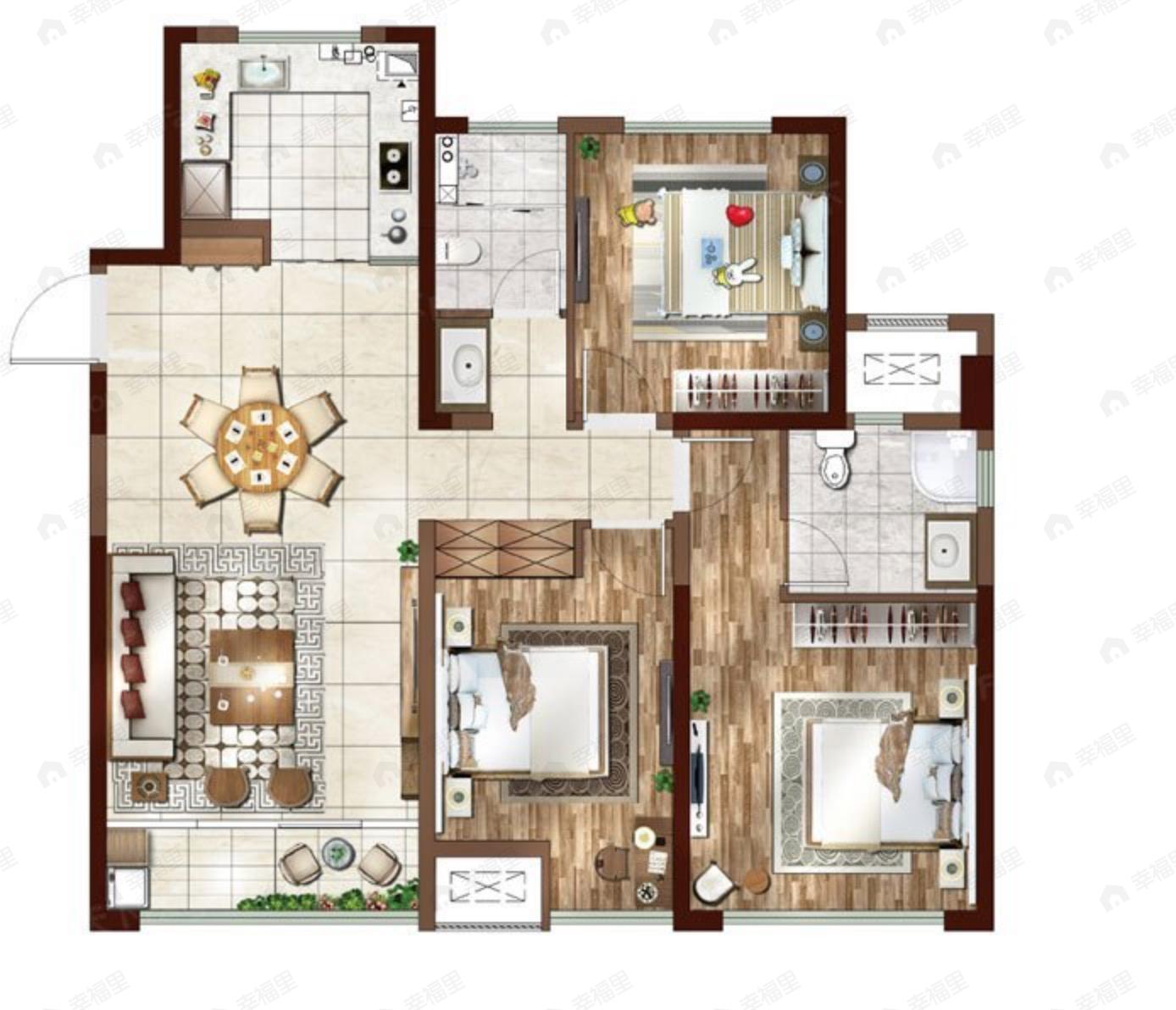 兰州中央公园3室2厅2卫户型图