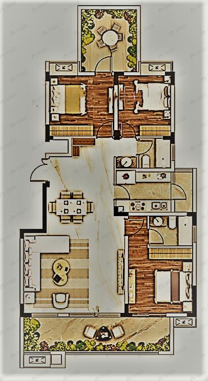山城小院3室1厅2卫户型图