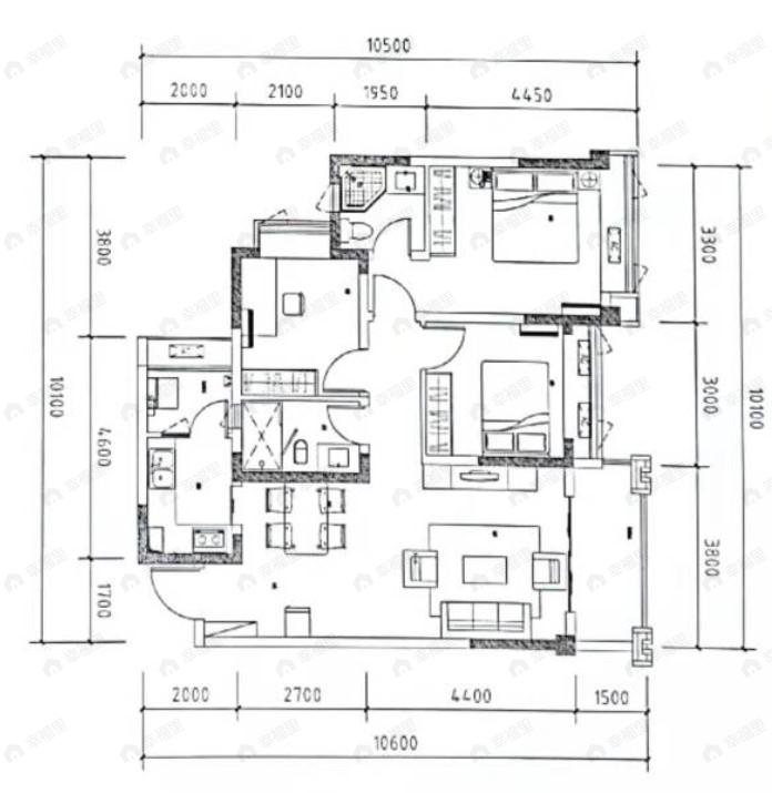 辰兴锦城国际3室2厅2卫户型图
