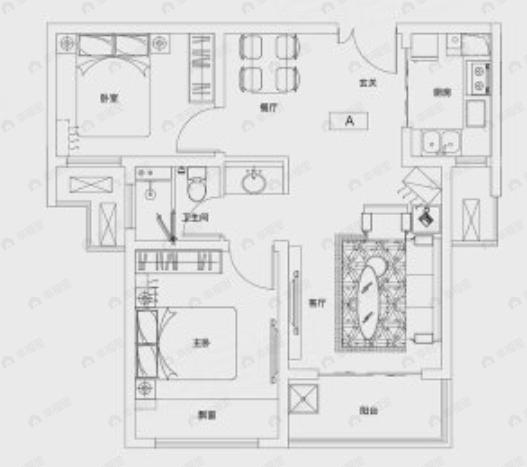 建业贰号城邦2室2厅1卫户型图