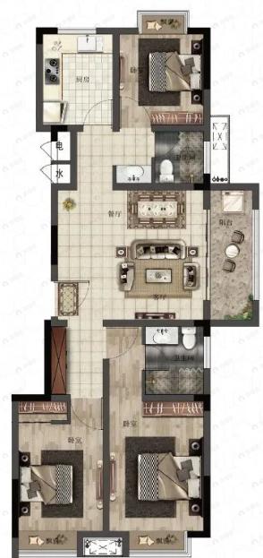 荣景苑3室2厅2卫户型图