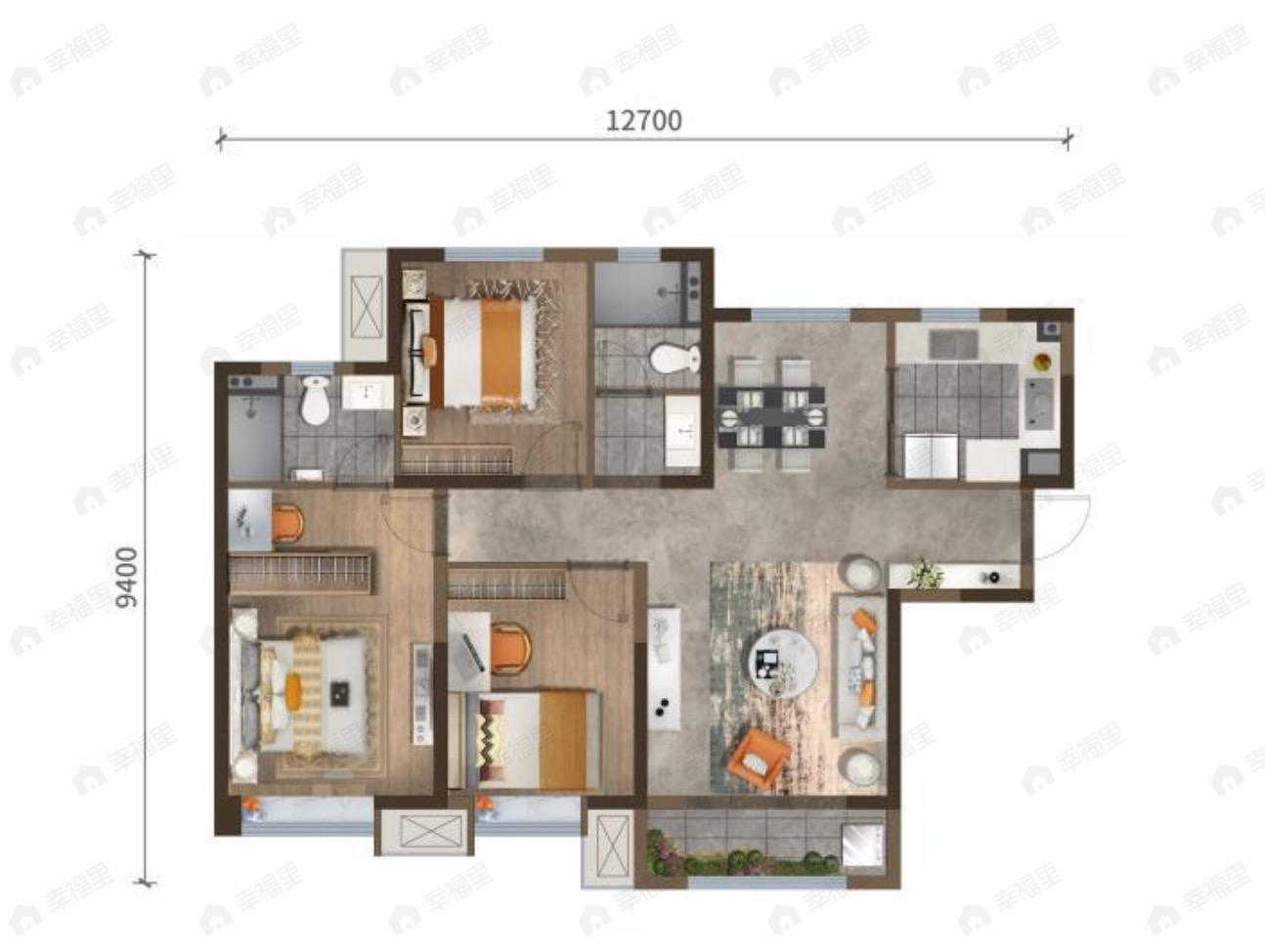 兰州万科城3室2厅2卫户型图