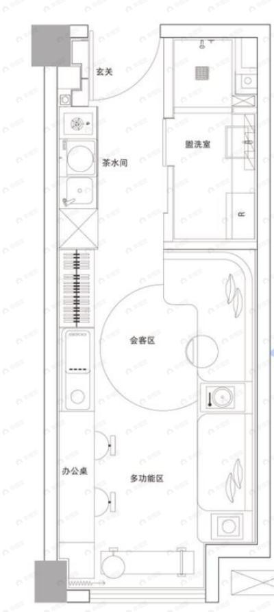 1室1厅建面40m²西南户型图