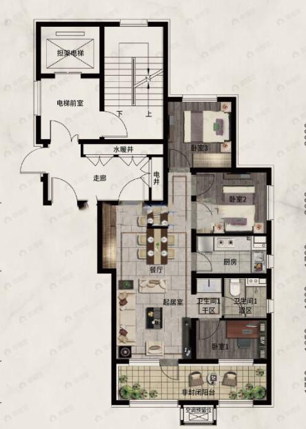 万科四季花城大家3室2厅1卫户型图