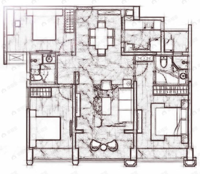 金沙宸宇公馆3室2厅2卫户型图