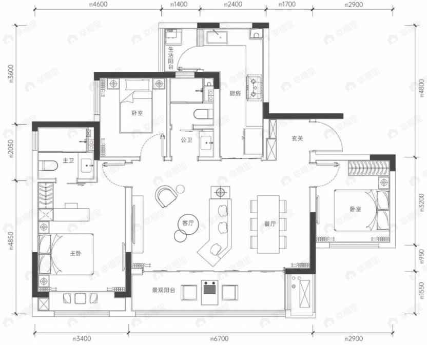 首钢璟悦里3室2厅2卫户型图