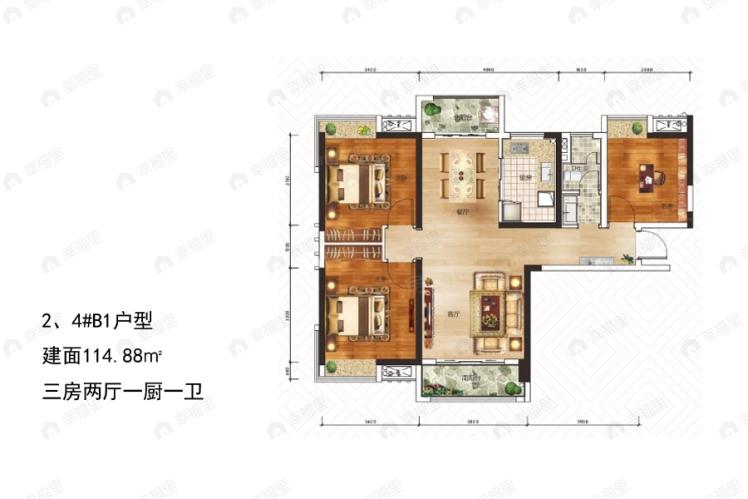 御江壹品青山印3室2厅1卫户型图