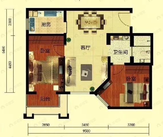 丽都壹号峯境2室2厅1卫户型图