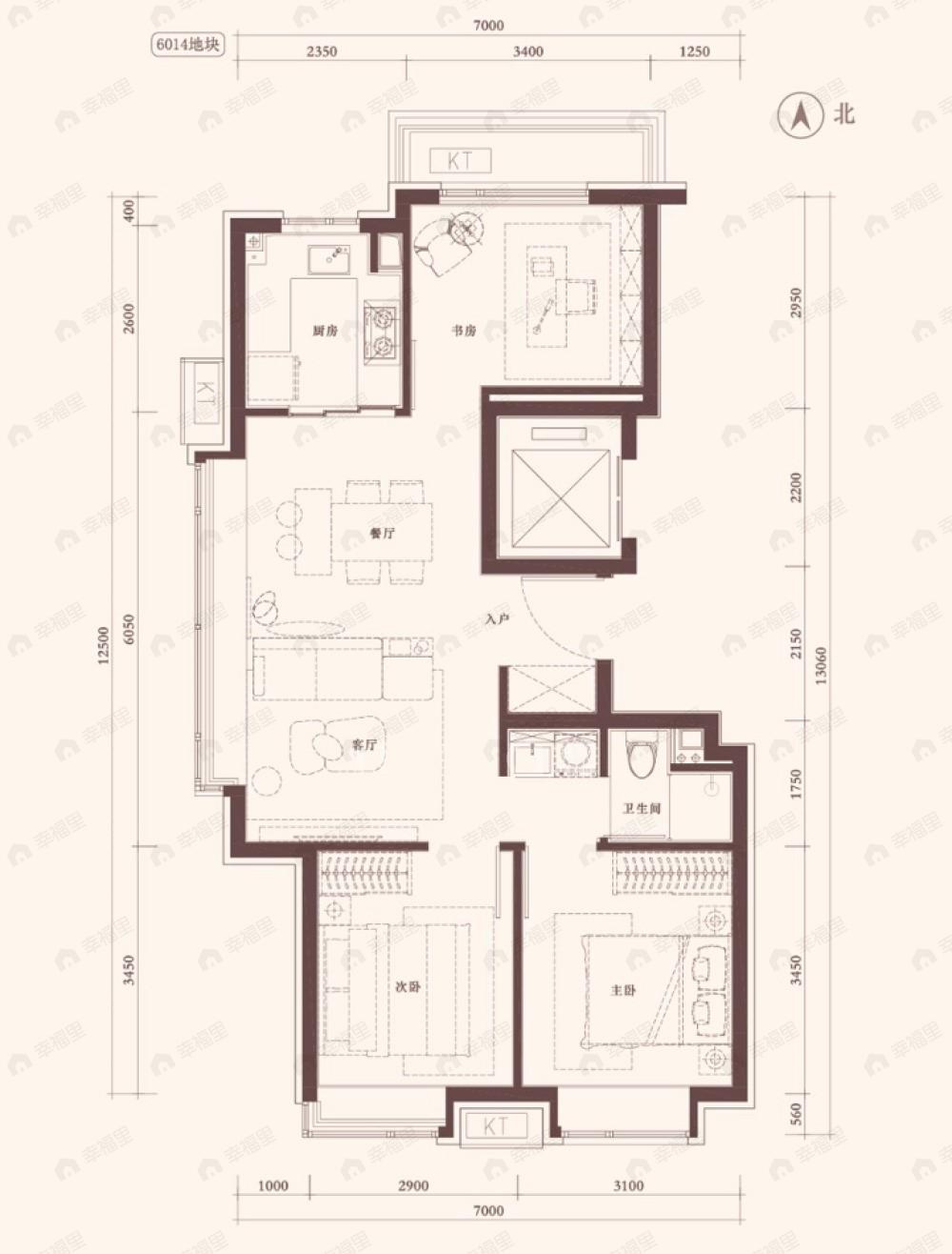橡树湾3室2厅1卫户型图