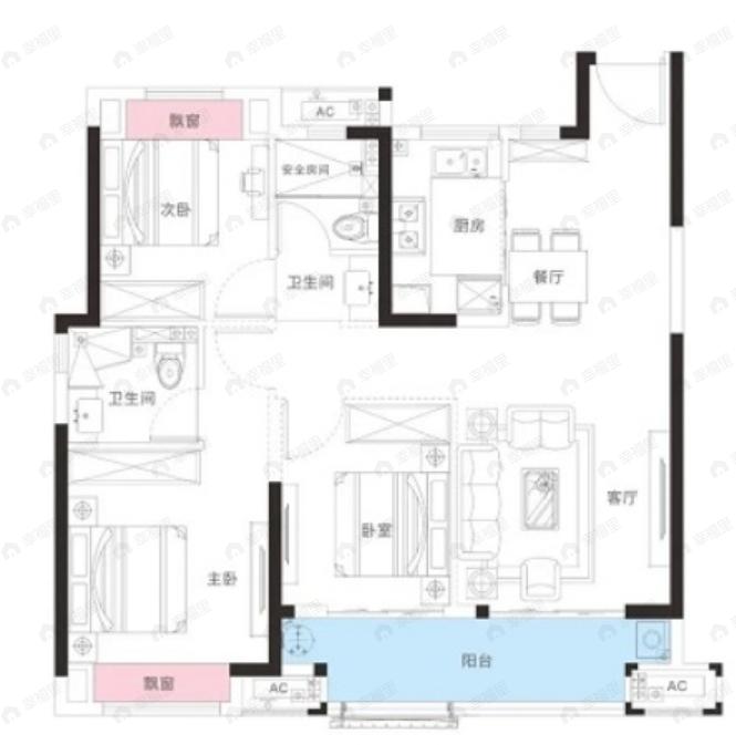 新城天悦观澜3室2厅2卫户型图
