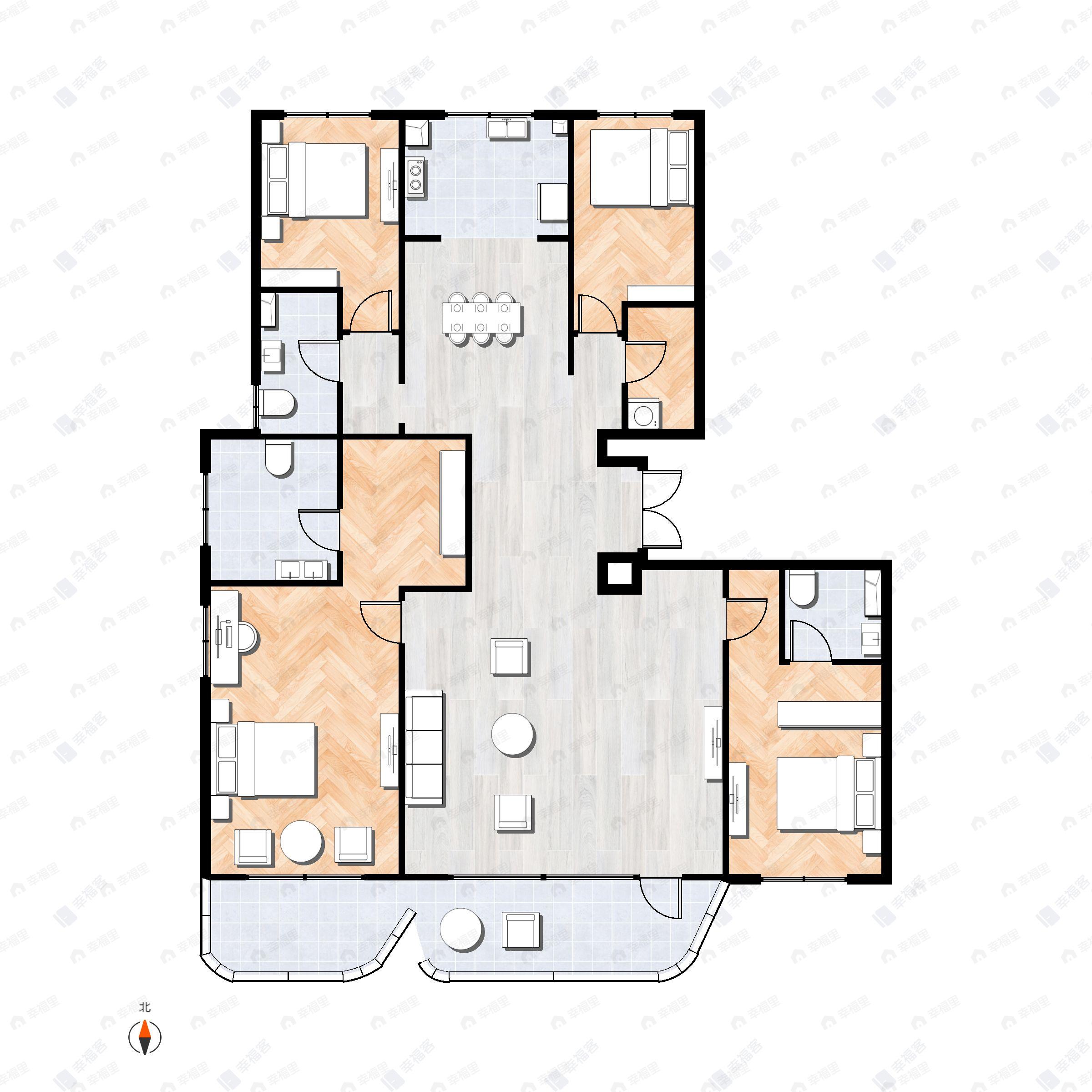 4室2厅3卫建面223平户型图