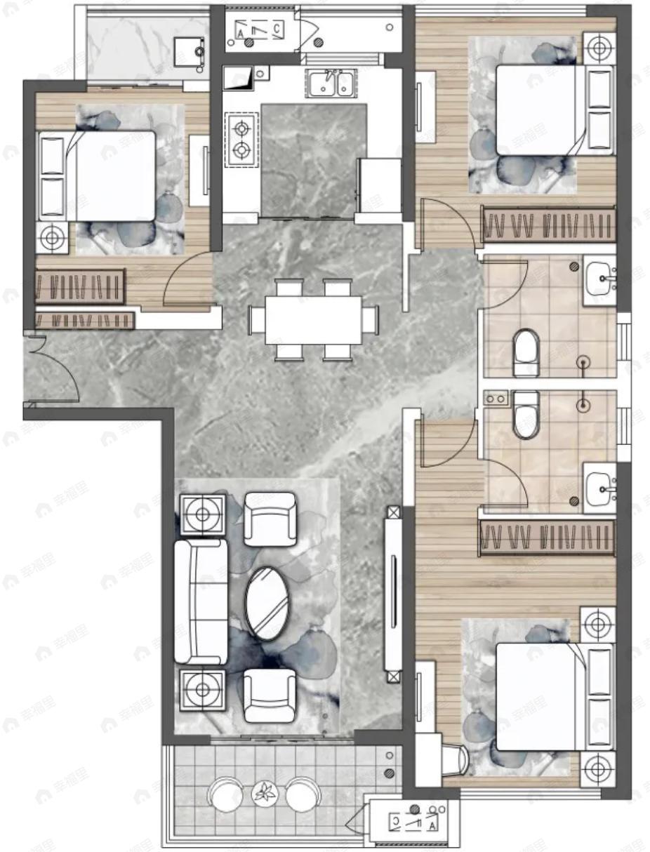 老三届悦湖3室2厅2卫户型图