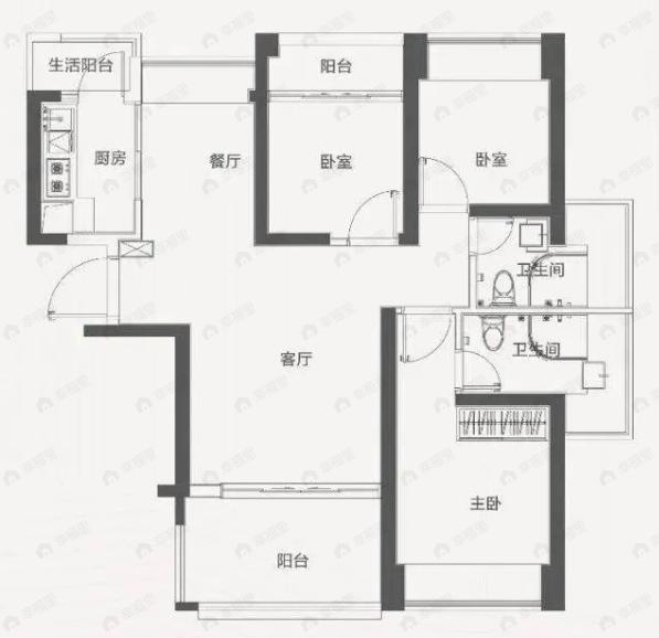 玖玖颂阁3室2厅2卫户型图