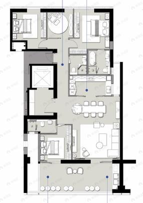 山海湾8号4室2厅2卫户型图