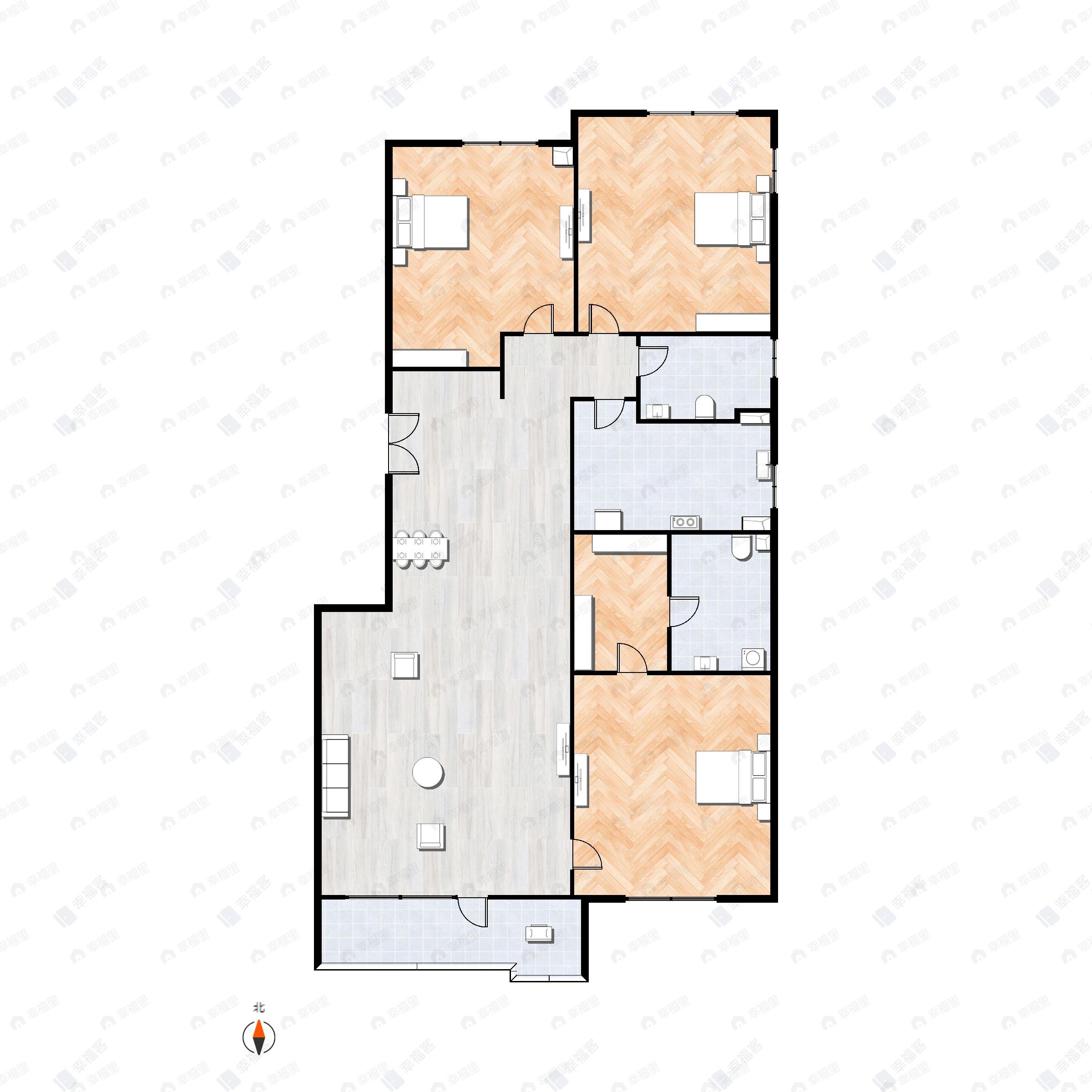 3室2厅2卫建面144平北|南户型图