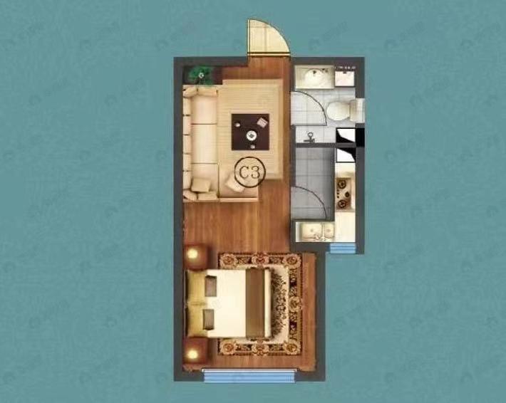 璀璨时代1室1厅1卫户型图