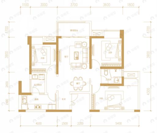 长嘉汇一期3室2厅1卫户型图