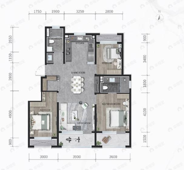 龙湖御湖境Ⅱ期3室2厅2卫户型图
