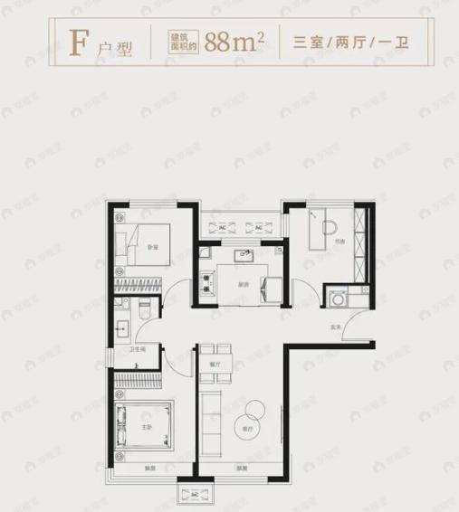 北京建工揽星樾3室2厅1卫户型图