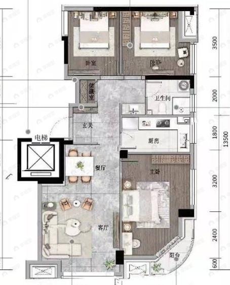 保利时代3室2厅1卫户型图