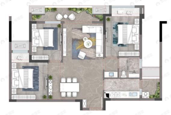 西派宸樾3室2厅1卫户型图