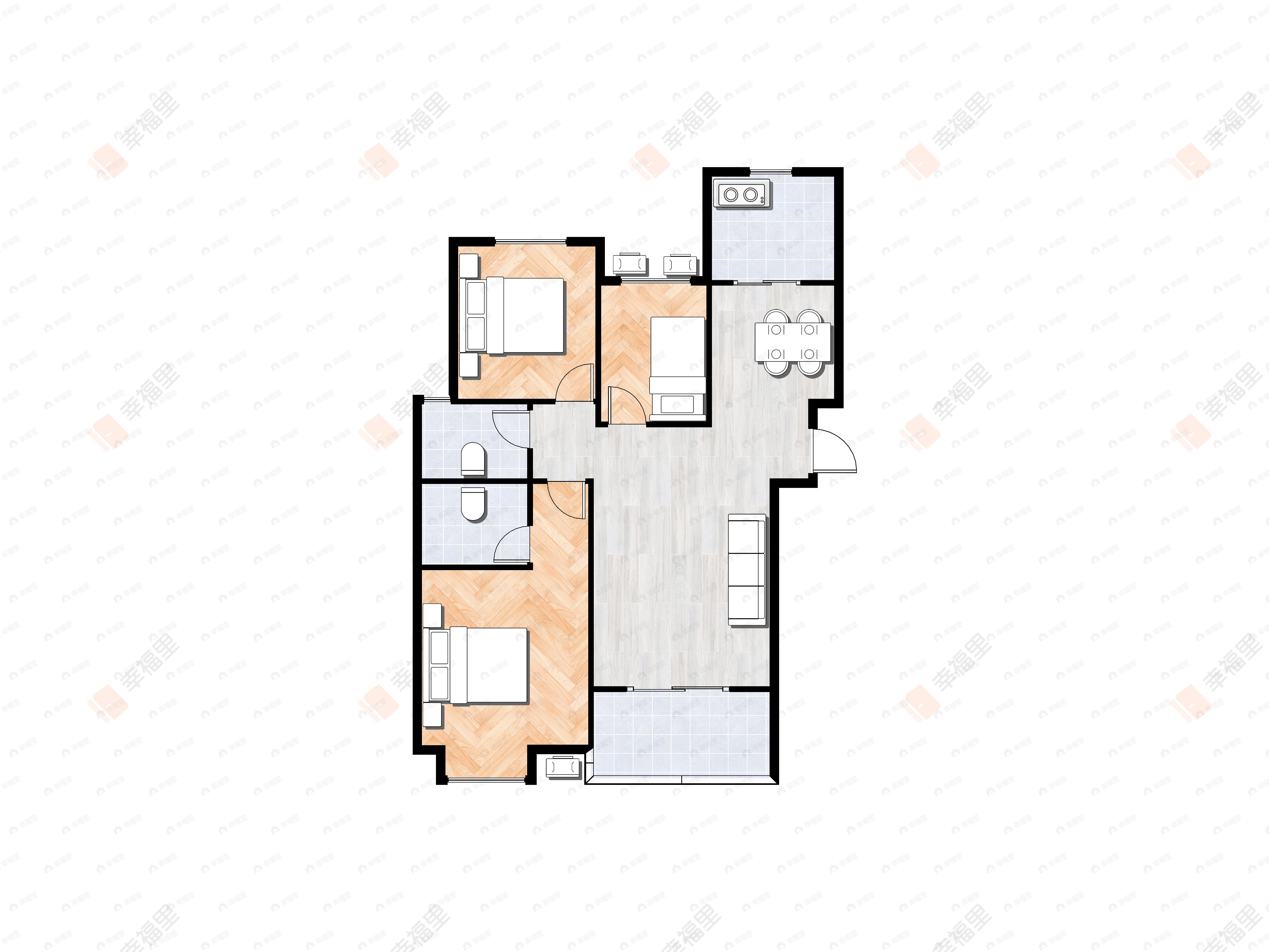3室2厅2卫建面117平北|南户型图