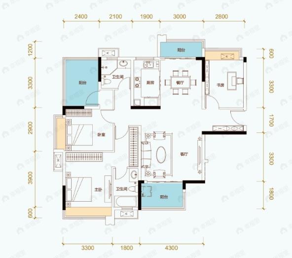 海雅柳江湾3室2厅2卫户型图