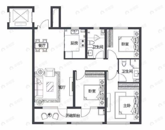 远洋繁花里3室2厅2卫户型图