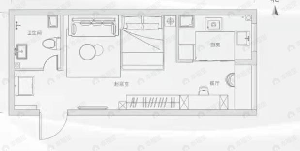 高新智尚1室2厅1卫户型图