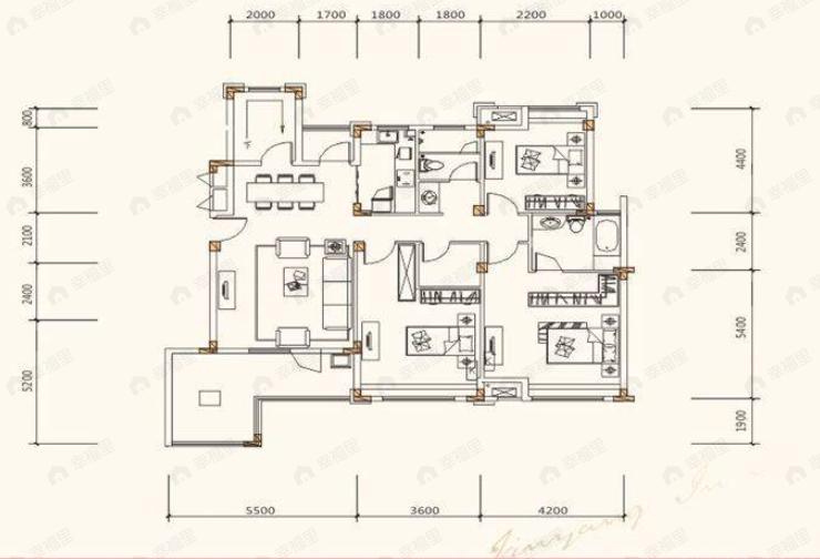3室2厅2卫建面123平户型图