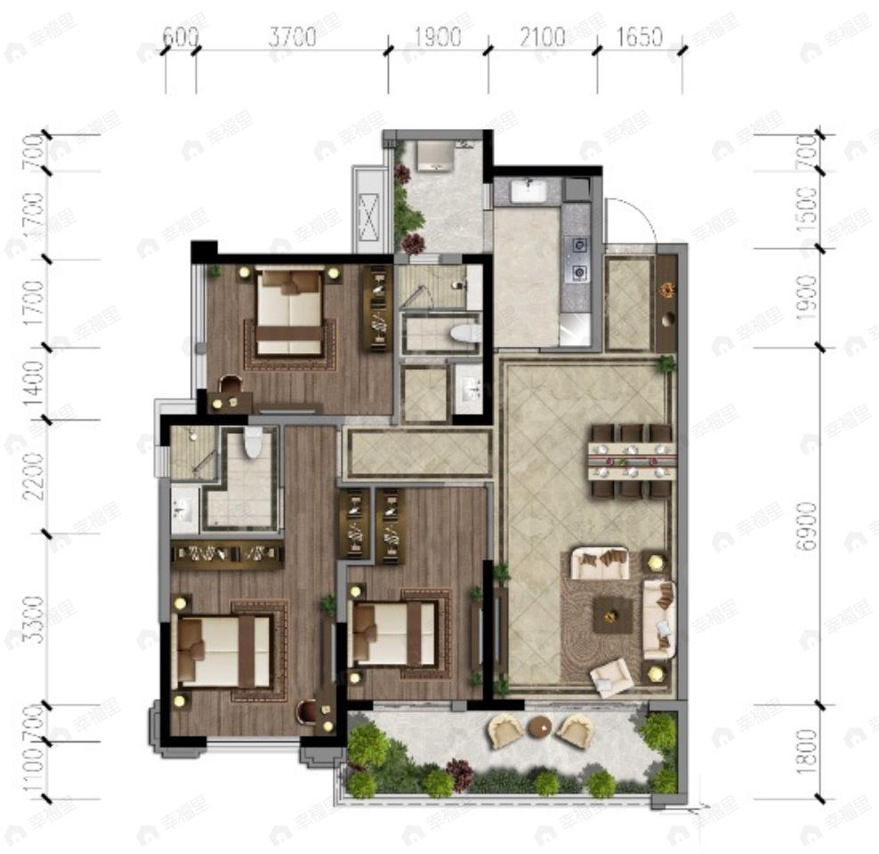 中南海棠集3室2厅2卫户型图