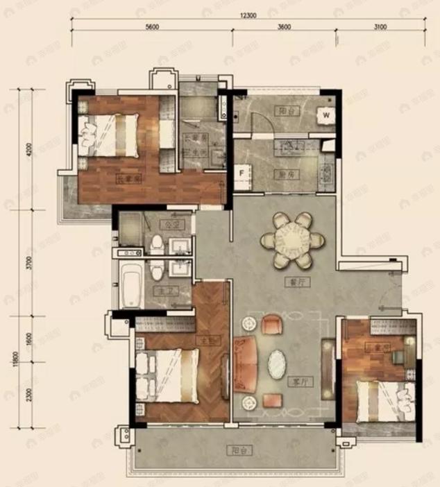 方圆流花月岛3室2厅3卫户型图