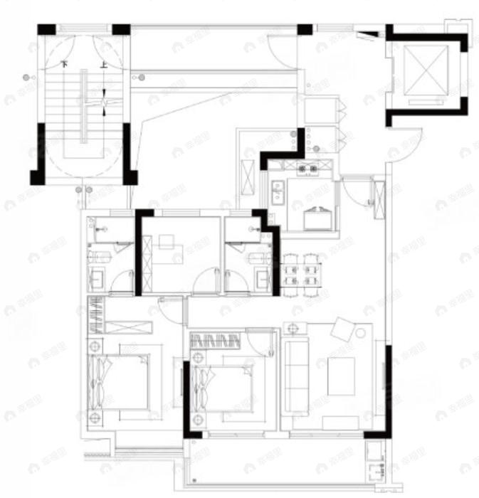 德信新中宇文辰府3室2厅2卫户型图