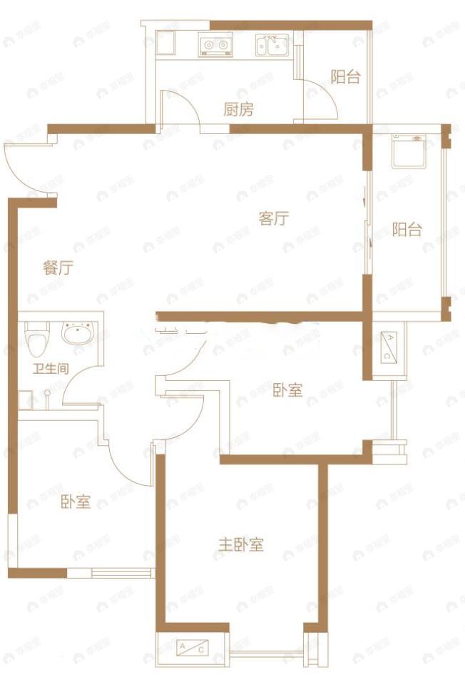 沣景国际3室2厅1卫户型图