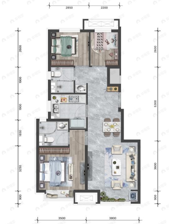 中骏云景台3室2厅2卫户型图