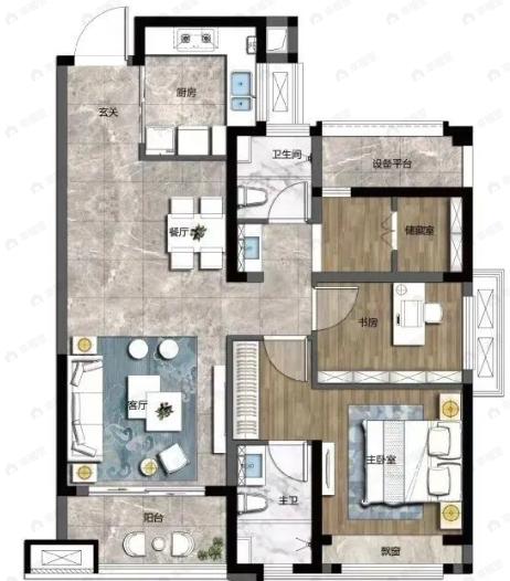 常熟宝龙广场3室2厅2卫户型图