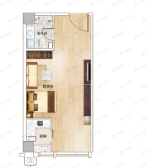 中铁金桥公馆1室1厅1卫户型图