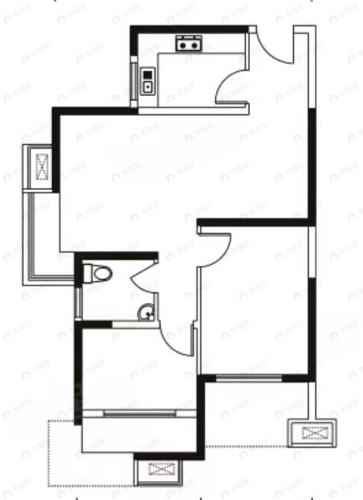易道郡玫瑰公馆二期2室2厅1卫户型图