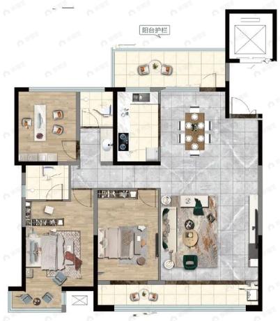龙辰九悦湾3室2厅2卫户型图