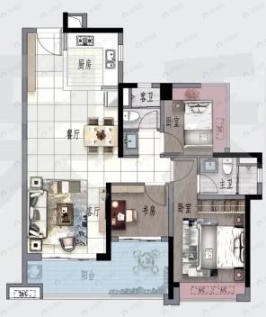 保利翔龙天汇3室2厅2卫户型图