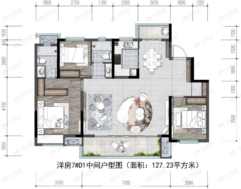中铁城鉴湖栖郡3室2厅2卫户型图