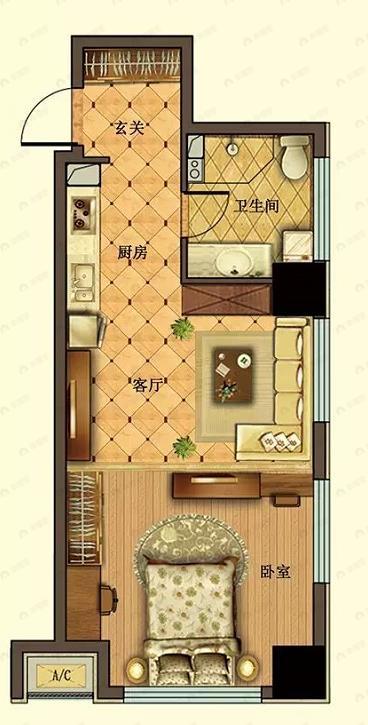 假日云鼎中心1室1厅1卫户型图