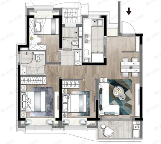 金地丰盛道3室2厅2卫户型图