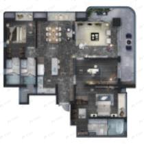 2室2厅3卫建面190平南户型图